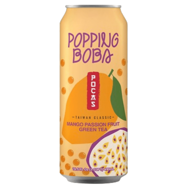 Pocas Popping Boba Mango Passion Fruit Green Tea Drink 24/16.5 OZ - General Distribution